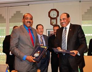 Prime Minister Browne and Sheikh Sabah Al-Khaled Al-Hamad Al-Sabah following the singing of the new agreement